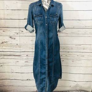 Only Jeans Long Chambray Denim Duster Shirt Dress Jacket Shacket Blue XS